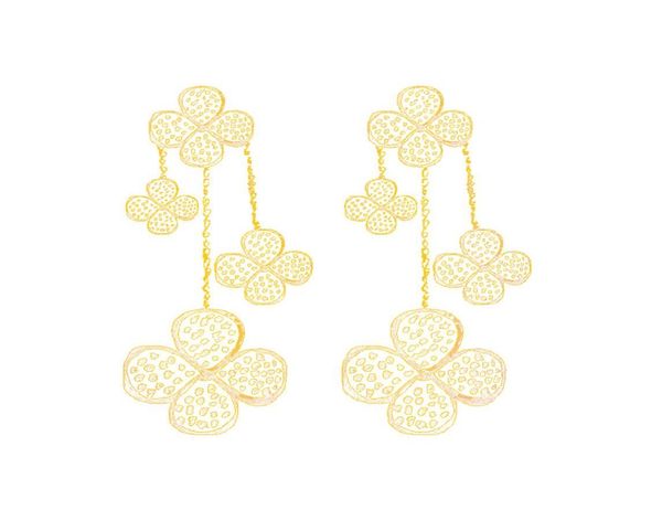 

full stones pavedflowers charms 3 clovers dangle chandelier earrings jewelry women ladies plant element mothers03160753, Silver