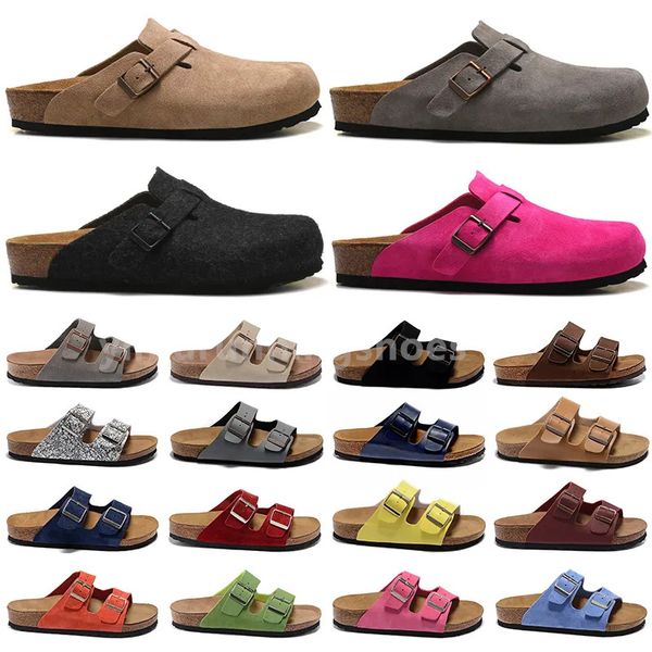 

2023 men women designer sandals soft footbed boston arizona vegan microfiber slides desert dust black grey white soft pink mens woody slider