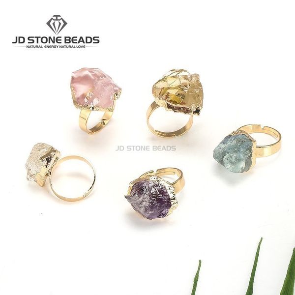 

couple rings gemstone factory natural raw pink crystal amethyst citrine ite resizable ring energy jewelry for women 230519, Silver