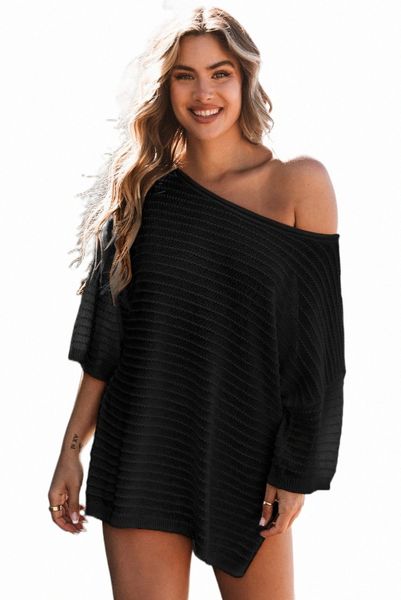 

black textured knit drop shoulder tee 2023 new 79pj#, White