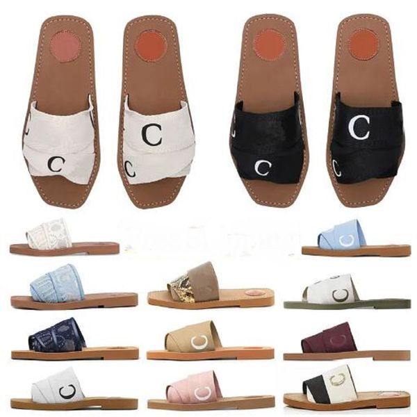 

eur35-42 woody flat mules slides sandals men women slippers canvas square toe lace embroidery snake mens summer sandal fashion beach shoes o, Black