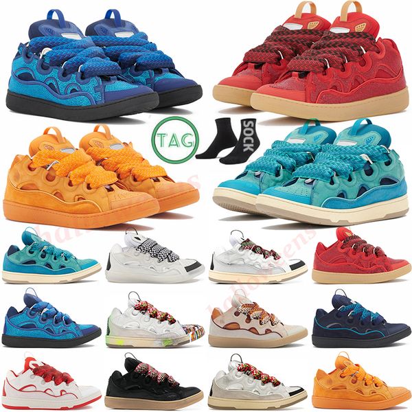 

2023 designer mens women leather curb sneakers casual shoes jumbo lace up sneaker calfskin rubber platform 90 extraordinary luxury embossed, Black