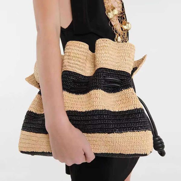 

2023 new summer striped paper straw women woven lady rattan beach bag for holiday