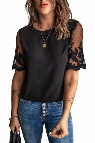 

black floral lace sleeve patchwork 2023 new f071#, White