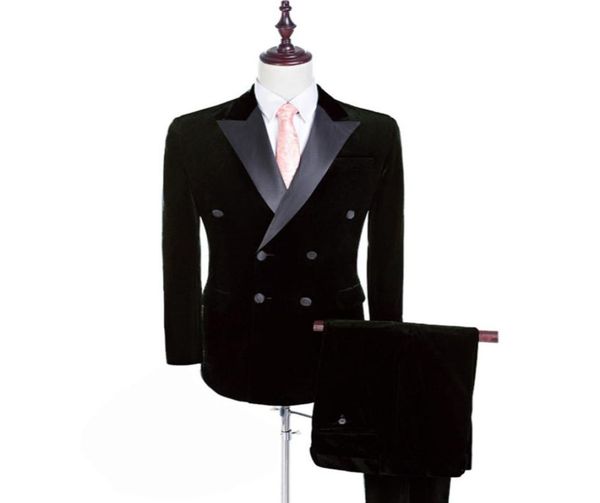

autumn winter fashion black velvet men wedding tuxedos groom tuxedos custom made men blazer 2 piece suitjacketpants2361064, Black;gray
