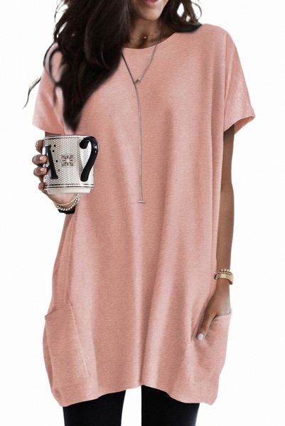 

pink side pockets short sleeve tunic 2023 new p6gd#, White