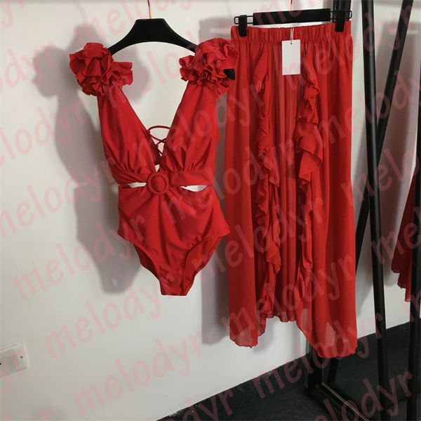 

fashion designer red swimwear set summer seaside beach dress v neck bandage bikini, Black