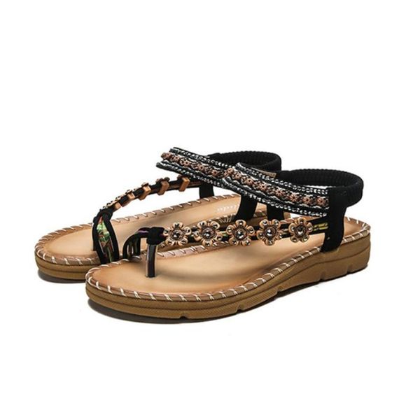 

siddons bohemia style women flats sandals flip flops slip on ladies summer beach shoes woman flowers slip on gladiator sandals3622401, Black
