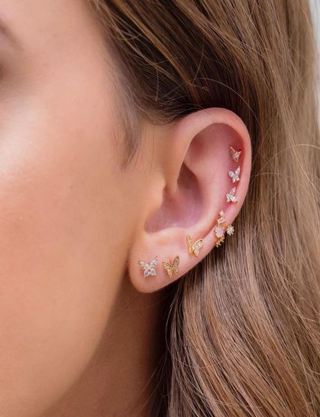 

minimal delicate dainty small tiny stud 100 925 sterling silver cute lovely colorful cz butterfly earring for girls3911007, Golden;silver