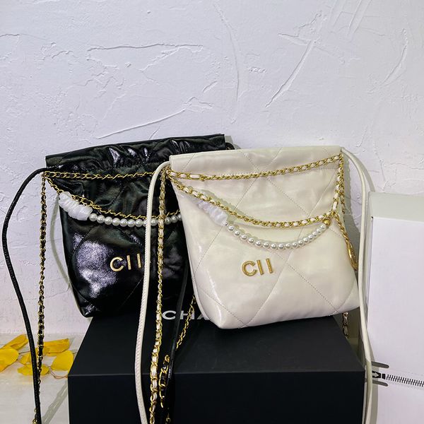 

classic mini designer womens shopping bag pearl chain handbag gold hardware metal buckle coin charm shoulder bags crossbody bag garbage bags