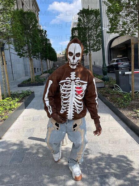 

mens pants gothic skeleton graphic hoodies zip up harajuku punk fashion y2k sweatshirt full zipper oversized streetwear style jacket 230519, Black