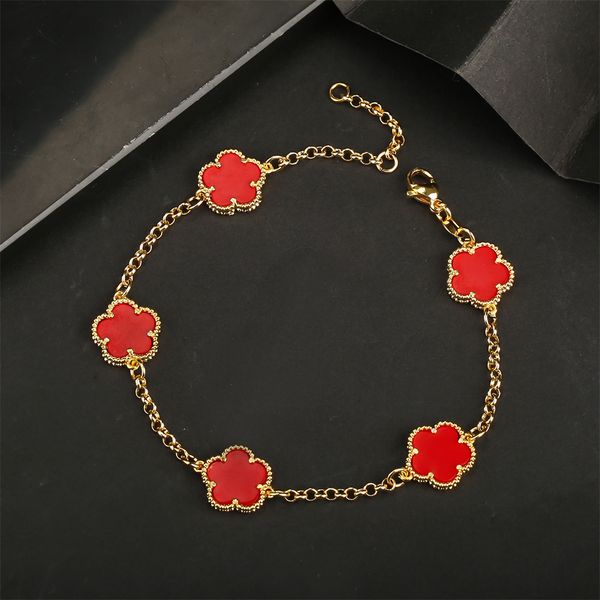 

chain natural stone red agate white shell five leaf flower bracelet ladies adjustable four leaf clover jewelry gift 230519, Black