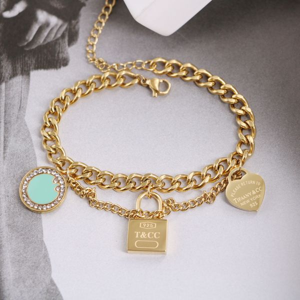 

t home sweet simple wind titanium steel 18k gold print hollowed out love asymmetrical chain bracelet female memorial day gift, Black