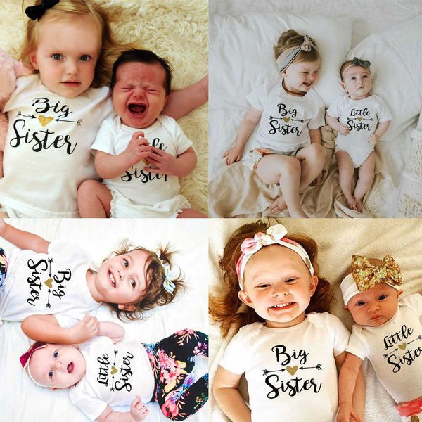

family outfits big sister shirt girl's toddler tshirt big little shirt little sister outfit children tshirt baby romper family look ano, Blue