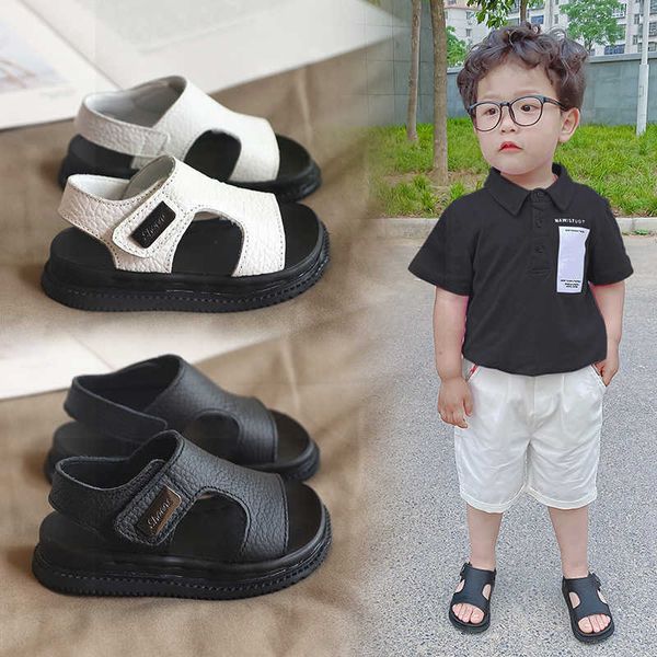 

sandals summer toddler baby boys sandals soft leather shoes non-slip first walker flats sports beach shoes for kids 1-5 years aa230518, Black;red