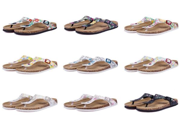 

31 color sell summer men women flats sandals cork slippers casual shoes print mixed colors flip flop size 35453772555, Black