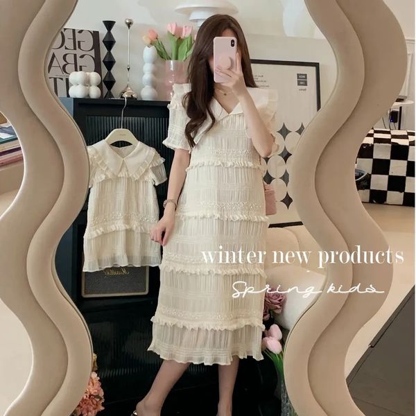 

tshirts mother daughter matching summer dress women and baby dresses france style children girls boutique clothing 230519, Blue