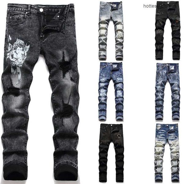 

am jeans designer mens skinny pants long hippop sticker letter embroidery slim denim straight streetwear wholesale 9dhn, Blue