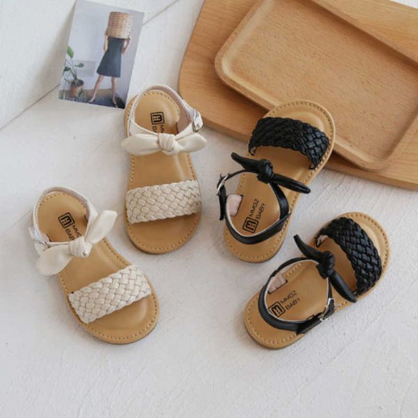 

sandals girl's sandals bowtie braided soft 21-30 children sliders bohemia style classic fashion open toe non-slip kids flats shoes aa23, Black;red