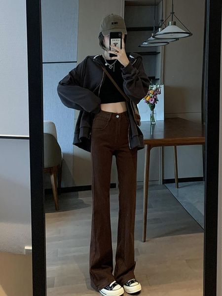 

jeans women's spring new coffee high waist micro flared jeans women's slim elastic flared pants bell bottom jeans women jeans, Blue