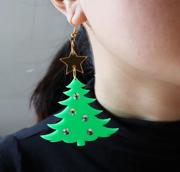 

2021 christmas new glitter acrylic christmas trees large drop earrings for women trendy jewelry fashion accessories4197453, Silver