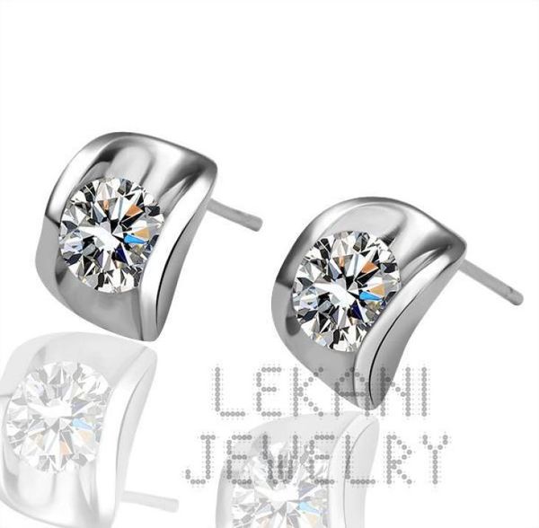 

18k white gold earrings beautiful new set outside the popular fine crystal earrings fashion earrings7322590, Golden;silver