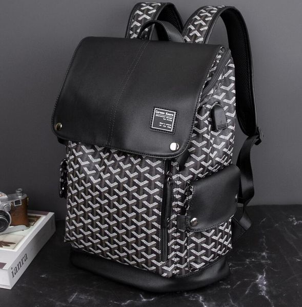 

Wholesale factory men leather shoulder bags waterproof and wear-resistant fashion backpack popular printing student bag outdoor travel leisure backpacks, Black3-plaid-7356