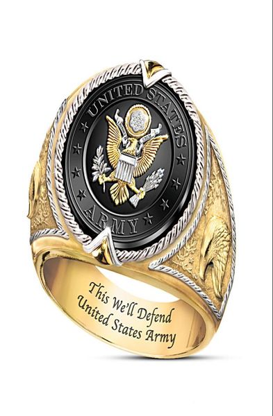 

new domineering us federal ring armybadge slogan this we039ll defend men twotone engagement4811245, Silver