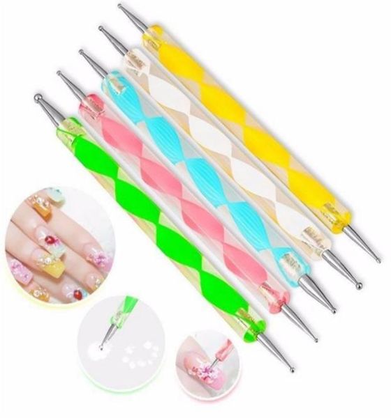 

na025 5pcsset twoway nail dotting pen gel polish builder diy nail art design marbleizing nail manicure painting drawing tool set4930659, Silver
