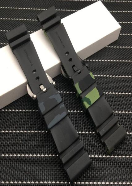 

24mm 26mm camouflage colorful silicone rubber watch band replace for panerai strap watch band waterproof watchband tools1715033, Black;brown