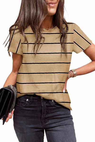 

round neck striped print t-shirt 2023 new k4in#, White