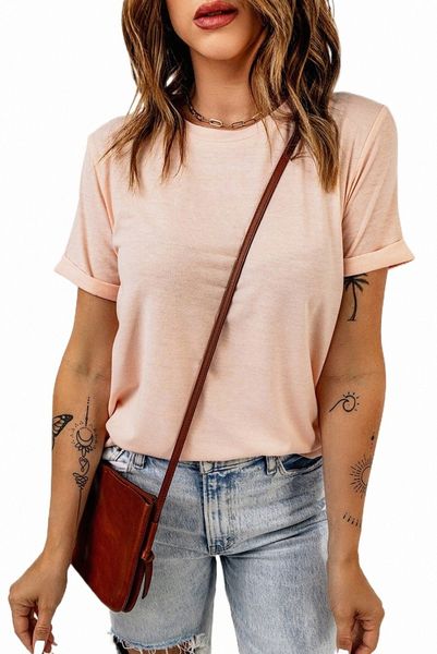 

pink solid color crew neck tee 2023 new 2023 new y4o5#, White