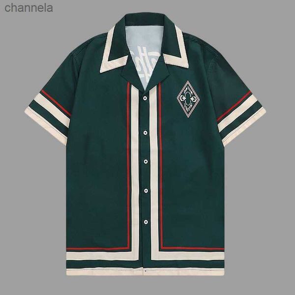 

men's casual shirts green contrasting color retroletter print shirt short sleeve casual men shirt streetwear camisa masculina shirt mod, White;black