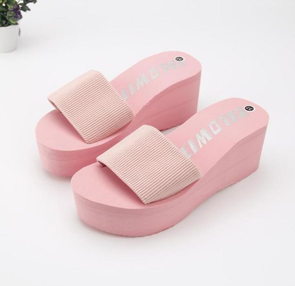 

2020 simple chanclas elastic fabric slippers women high heel beach flip flops summer platform sandals zapatos mujer lady5400151, Black