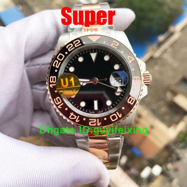 

u1 maker st9 watches mens 126711 126715 two tone rose gold ceramic bezel black dial 904l oyster steel bracelet mechanical automatic men casu, Slivery;brown