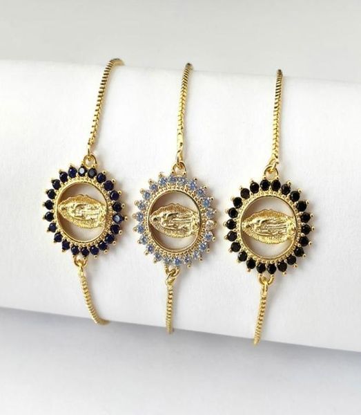 

micro pave shiny cubic zircon cz connector bracelet for women girl virgin mary charm jewelry gift bg3104816484, Black