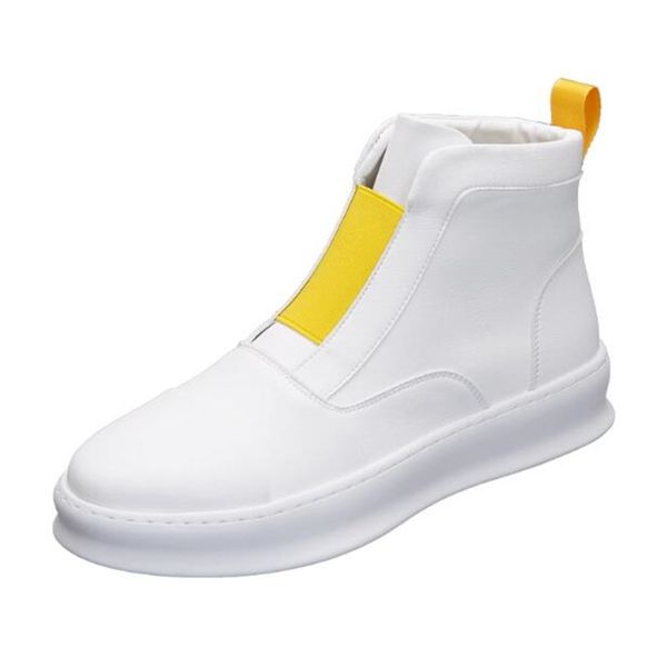 

white men platform boots genuine leather man casual sneakers breathable man chunky boot, Black