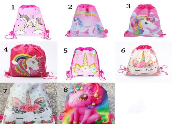 

unicorn drawstring bag backpack cartoon dinosaur print knapsack outdoor casual storage travel shoe bags nonwoven children party6455639