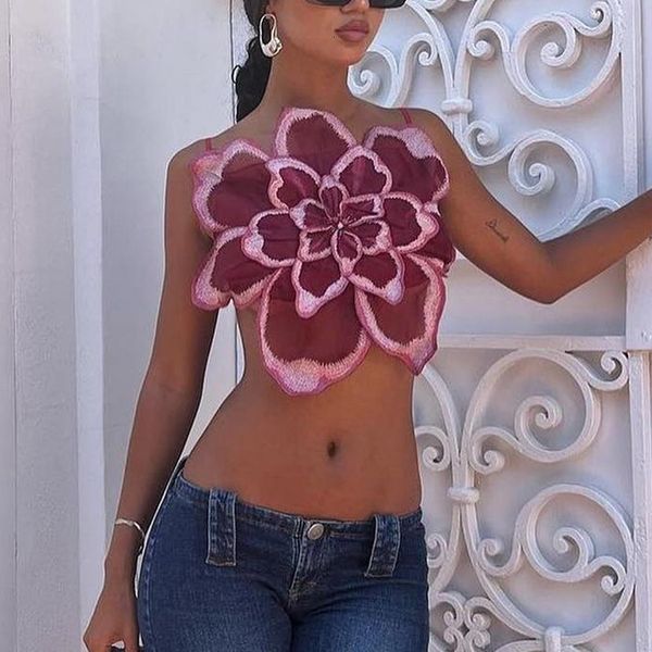 

womens tanks camis summer y2k womens floral vest ladies fashion camis sleeveless backless lace flower casual party streetwear vest 230519, White