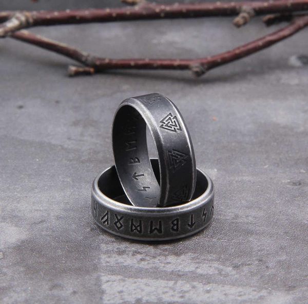 

316l stainless steel odin norse viking amulet rune fashion style men and women fashion words retro rings jewelry with wooden box p9334925, Silver