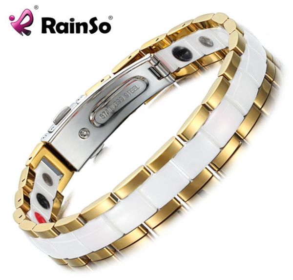 

rainso elegant white ceramic female bracelets bangles for women hologram magnetic therapy lady charm germanium jewelry orb227 j3886495, Golden;silver