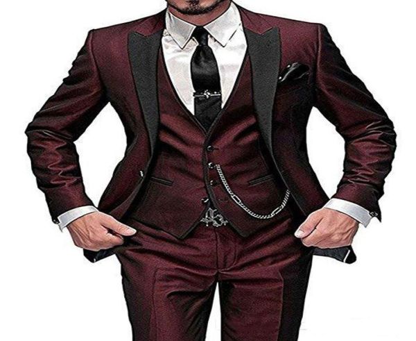 

new fashion slim fit burgundy groom suits excellent groomsman men formal wedding suits prom party three pieces blazerpantvest1560852, Black;gray