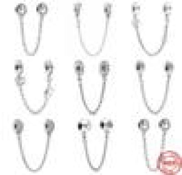 

silver sparkling clear sparkle flower safety chain charm bead fit original pandroa bracelet pendant diy jewelry for women9274900, Black