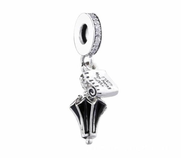 

100 925 sterling silver mary poppins umbrella dangle clear cz black enamel charm bead fits european pandora jewelry charm brace7543593