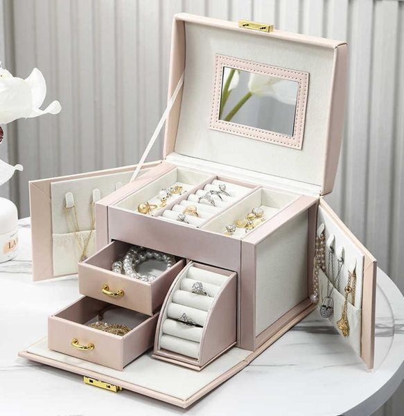 

casegrace large jewelry box organizer girls pu leather drawer jewellery boxes earrings ring necklace jewelry storage case casket 22156805, Black;white