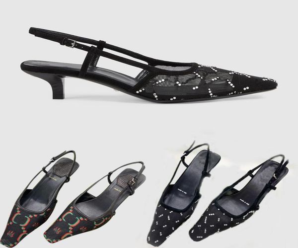 

2022 luxury women039s g slingback sandals pump aria slingback shoes are presented in black mesh with crystals sparkling motif b7359619