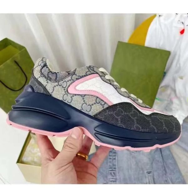 

men rhyton designer sneaker casual shoes women canvas leather g pattern rubber sole red green dress sneaker 35-46 15 uhl, Black