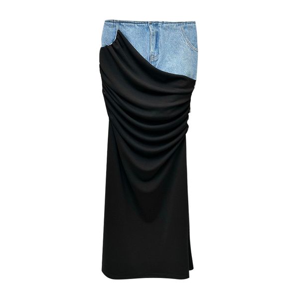 

skirts designer women's modern deconstructed high waist half skirt for women 2023 spring black pleated panel design long denim