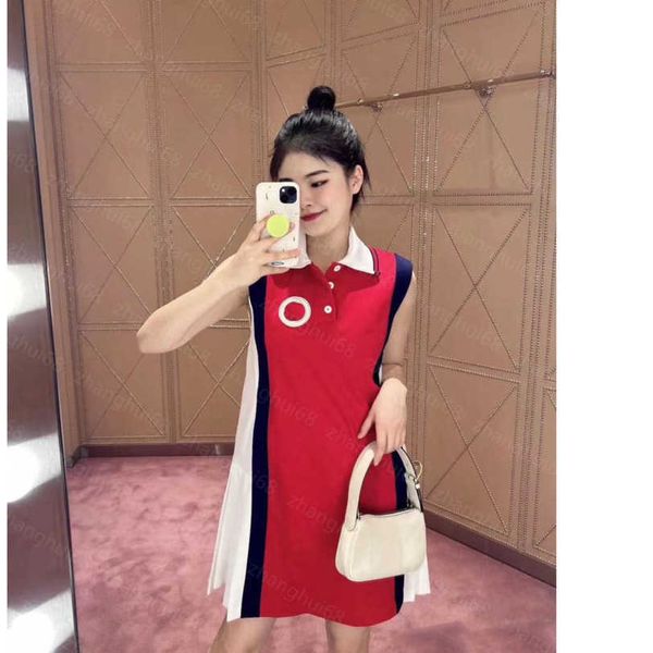 

23ss women dress womens designer clothing summer dresses double side pleated splicing lapel slimming polo neck sleeveless dress womens cloth, Black;gray