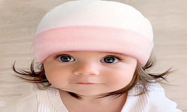 

newborn knitted beanie children color mathching cotton bonnet baby girls cute skullcap neonate warm hat flanging kids skullies9963315, Blue;gray